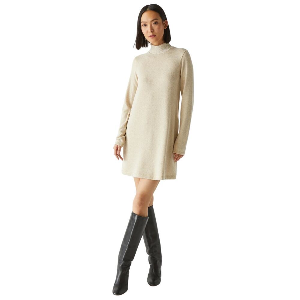 MICHAEL STARS Olivia Sparkle Mock Neck Dress Madison Gold Pockets Gold NWT M - Picture 2 of 10